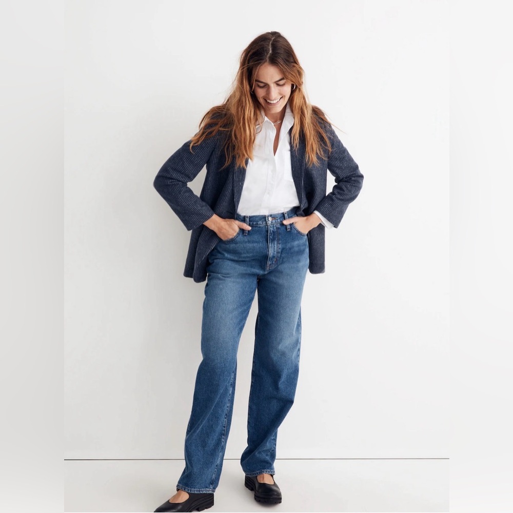 Madewell Baggy Straight Jeans Petite 27 Blue High Rise Relaxed Denim 100% Cotton